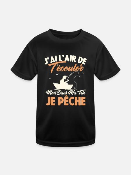 Dans Ma Tête Je Pêche, Cadeau Humour Pêcheur - T-shirt sport Enfant - noir - Devant