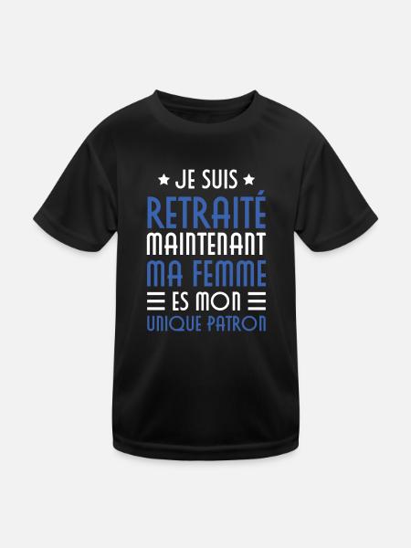 Je suis retraité maintenant ma femme es mon patron - T-shirt sport Enfant - noir - Devant