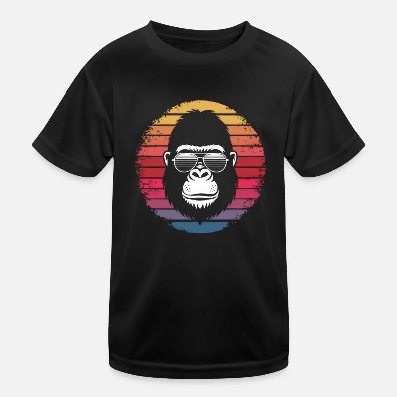 Gorilla with Sunglasses - Retro Vintage Sunset Kids Functional T-Shirt