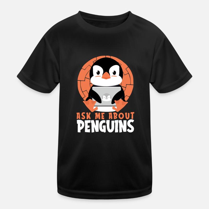 Ask me about Penguins Königspinguin Kaiserpinguin Kinder Funktions-T-Shirt