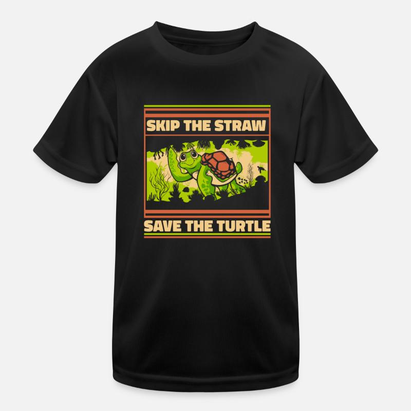 Skip The Straw Save The Turtle Tortoise Kids Functional T-Shirt