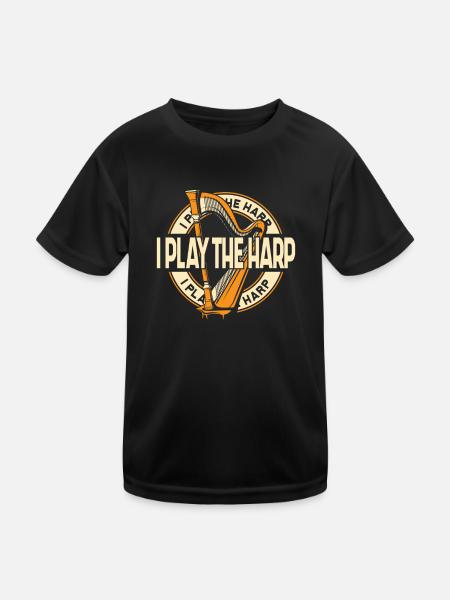 I Play The Harp Concert Harp Harp Music Harp - Kids Functional T-Shirt - black - Front