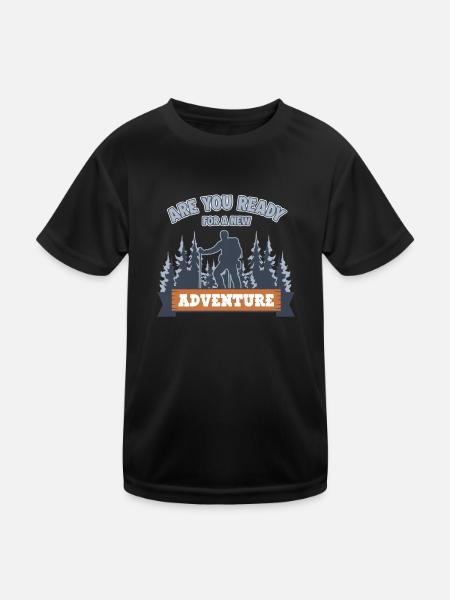 Ready For New Adventure Hiking Trekking - Kinder Funktions-T-Shirt - Schwarz - Vorne