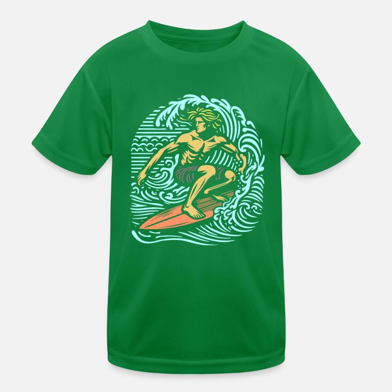 Vintage Summer Surfer on Wave Board Design Kids Functional T-Shirt