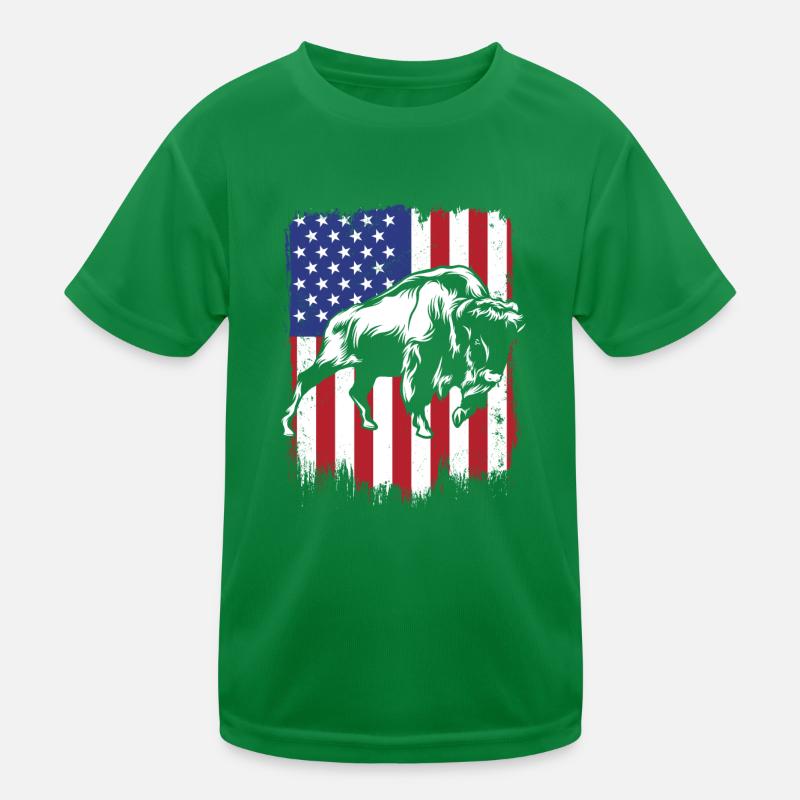 Bison Drapeau américain Buffalo Bovinae Américain T-shirt sport Enfant