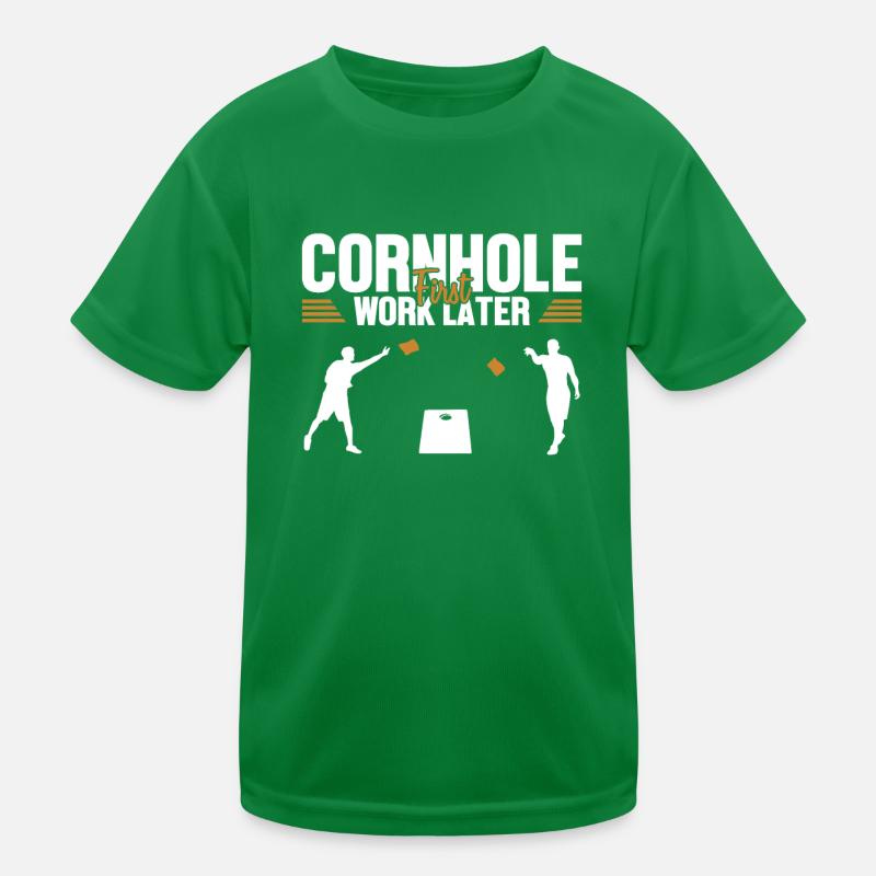 Cornhole First Work Later Bean Bag Game Boards Kids Functional T-Shirt