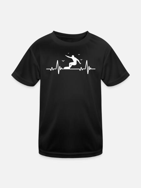 Surfen, Männer, Herzfrequenz, EKG, Sport, Surfen - Kinder Funktions-T-Shirt - Schwarz - Vorne