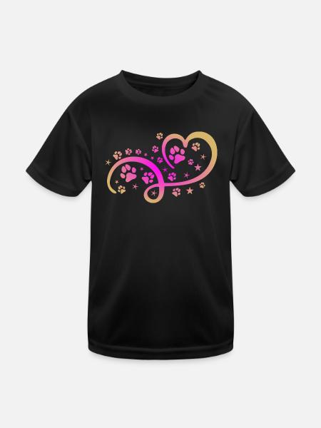 Herz mit Pfötchen und Sternen - Kinder Funktions-T-Shirt - Schwarz - Vorne