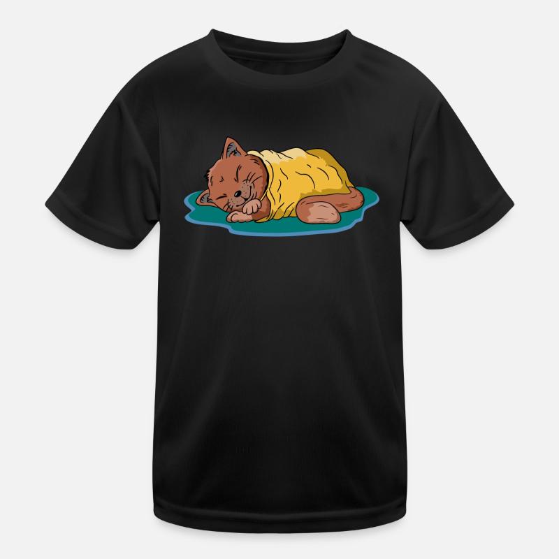 Cat sleeping under blanket sleeping Kids Functional T-Shirt