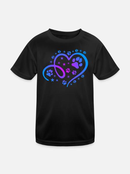 Herz mit Pfötchen und Sternen - Kinder Funktions-T-Shirt - Schwarz - Vorne