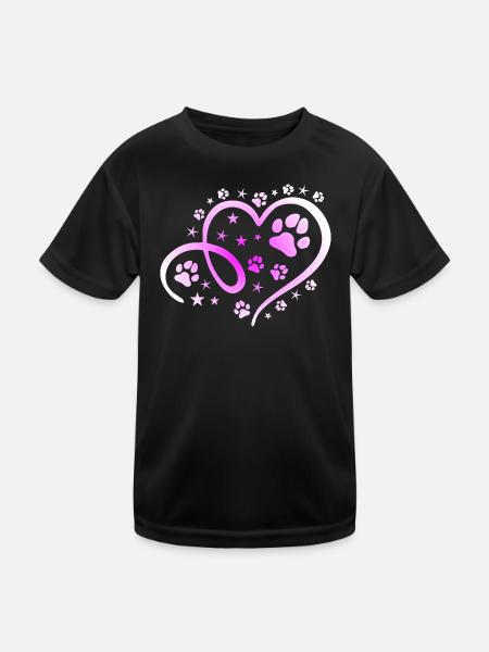 Herz mit Pfötchen und Sternen - Kinder Funktions-T-Shirt - Schwarz - Vorne