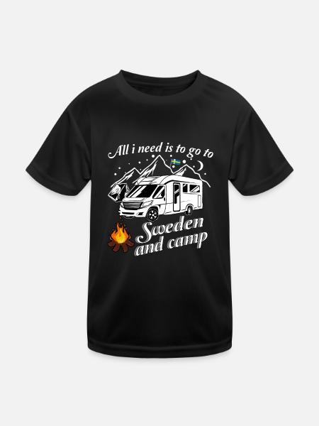 Camping Brauche keine Therapie Schweden und campen - Kinder Funktions-T-Shirt - Schwarz - Vorne