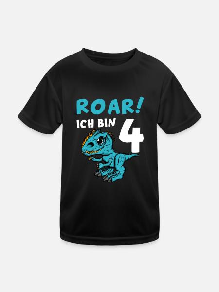 Roar Ich Bin 4 | 4. Geburtstag Jungen Dino - Kinder Funktions-T-Shirt - Schwarz - Vorne
