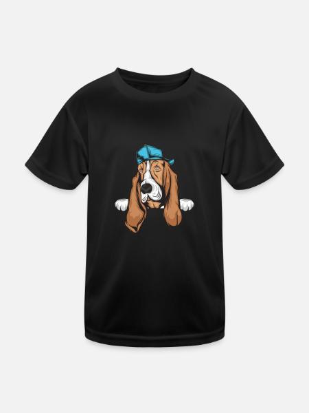 Basset Hound - Kinder Funktions-T-Shirt - Schwarz - Vorne