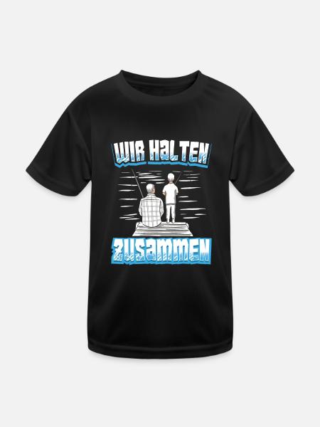 Angeln Vater Sohn Partnerlook - Kinder Funktions-T-Shirt - Schwarz - Vorne