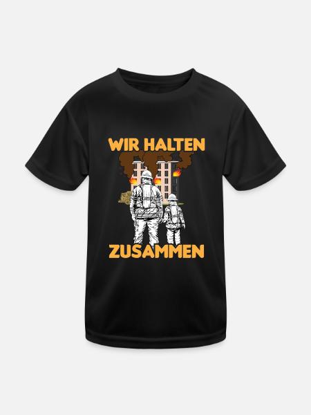 Feuerwehr Vater Sohn Partnerlook - Kinder Funktions-T-Shirt - Schwarz - Vorne