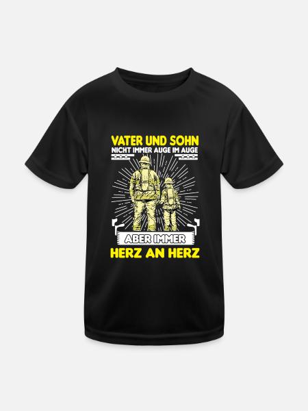Feuerwehr Vater Sohn Partnerlook - Kinder Funktions-T-Shirt - Schwarz - Vorne