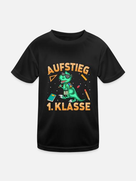 Aufstieg 1. Klass Dinosaurier Schulkind Schulstart - Kinder Funktions-T-Shirt - Schwarz - Vorne