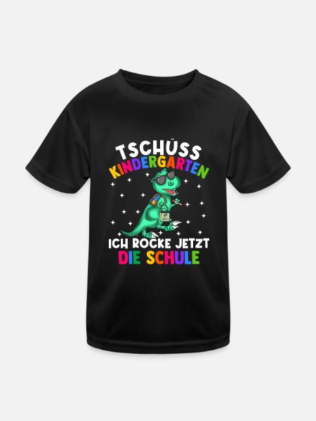 Tschüss Kindergarten ich rocke jetzt die Schule - Kinder Funktions-T-Shirt - Schwarz - Vorne