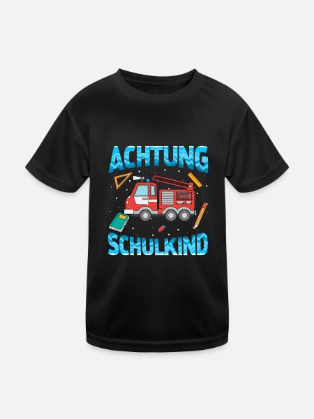 Achtung Schulkind Feuerwehr - Kinder Funktions-T-Shirt - Schwarz - Vorne