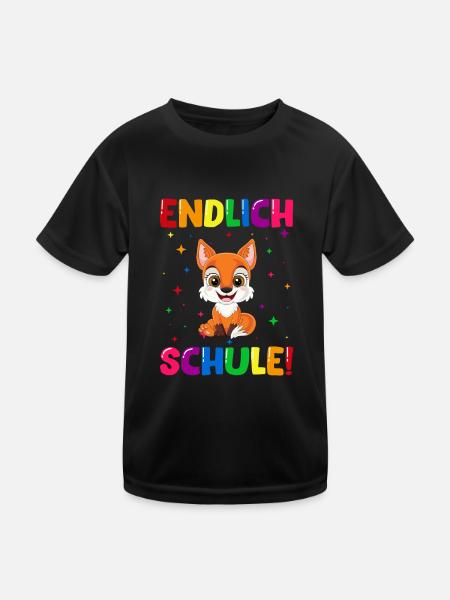 Endlich Schule Fuchs Einschulung Schulkind - Kinder Funktions-T-Shirt - Schwarz - Vorne