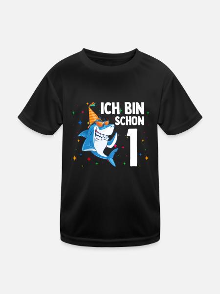 Ich bin schon 1. Kindergeburtstag Hai - Kinder Funktions-T-Shirt - Schwarz - Vorne