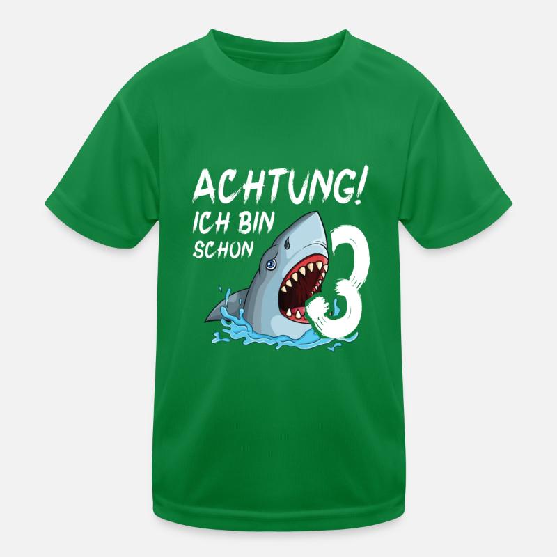 Achtung ich bin schon 3. Kindergeburtstag Hai Kinder Funktions-T-Shirt