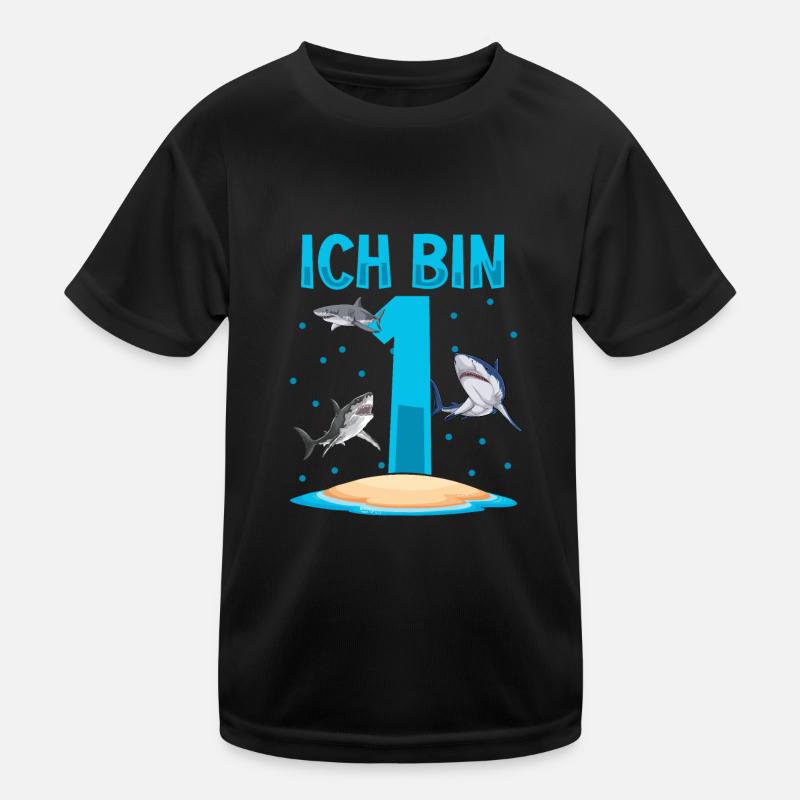 Ich bin 1. Kindergeburtstag Hai Kinder Funktions-T-Shirt