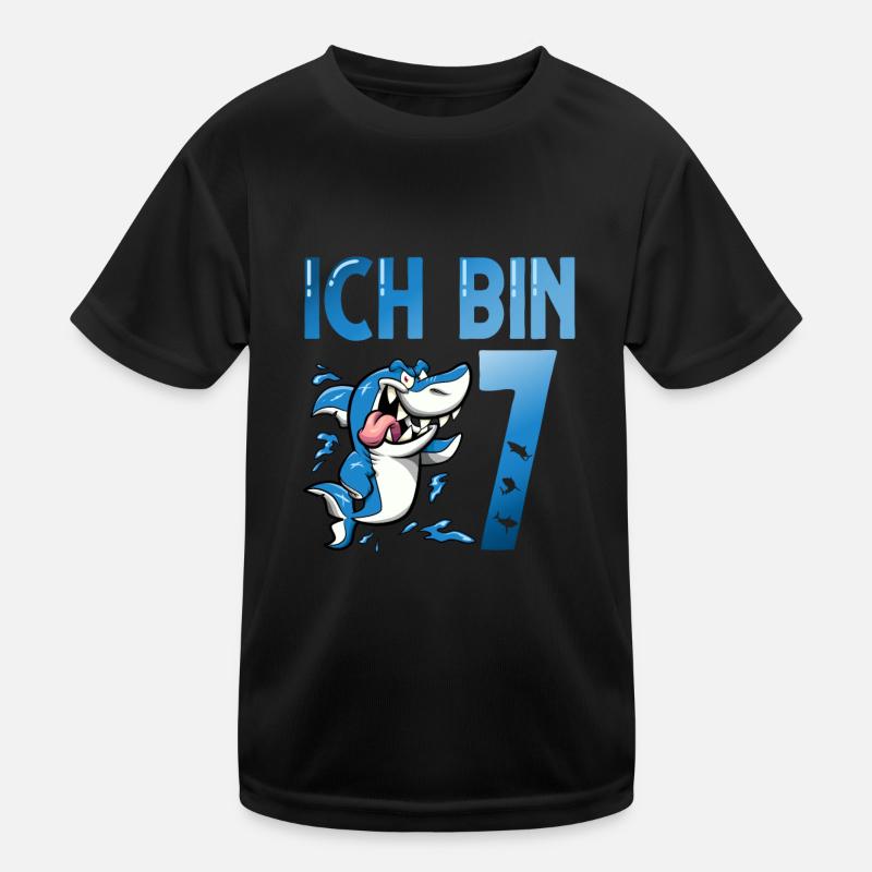 Ich bin schon 7. Kindergeburtstag Hai Kinder Funktions-T-Shirt