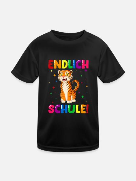 Endlich Schule Tiger 1. Klasse - Kinder Funktions-T-Shirt - Schwarz - Vorne