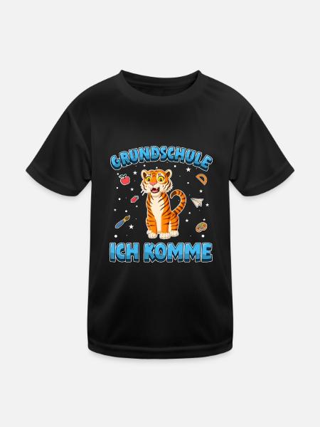 Grundschule ich komme Einschulung Tiger - Kinder Funktions-T-Shirt - Schwarz - Vorne
