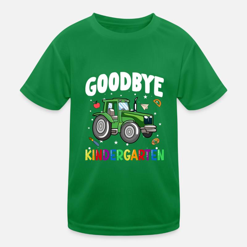 Goodbye Kindergarten Traktor Einschulung Schule Kinder Funktions-T-Shirt