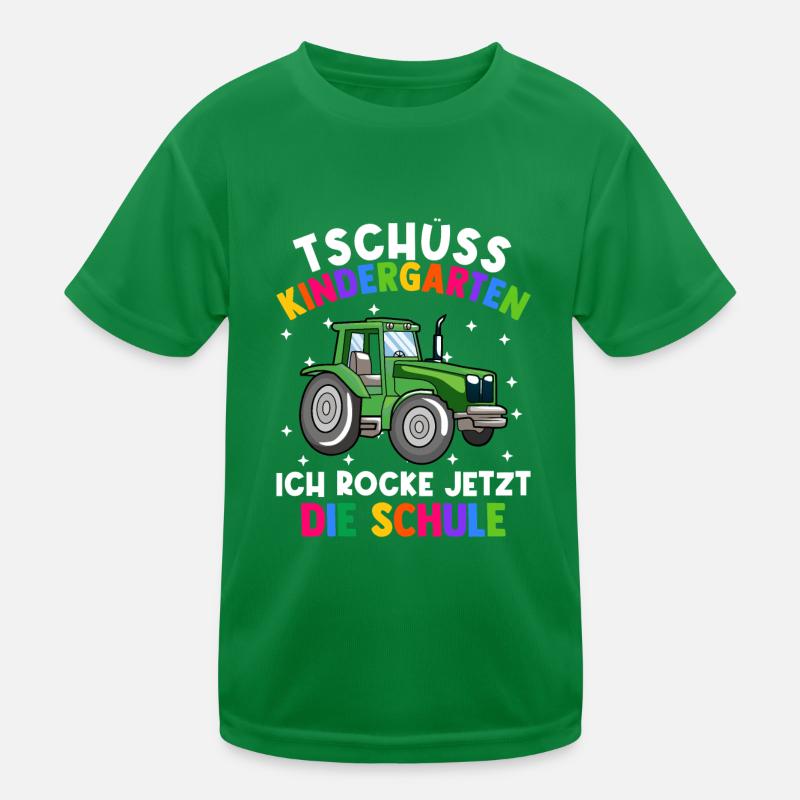Bye Kindergarten Einschulung Schulkind Traktor Kinder Funktions-T-Shirt