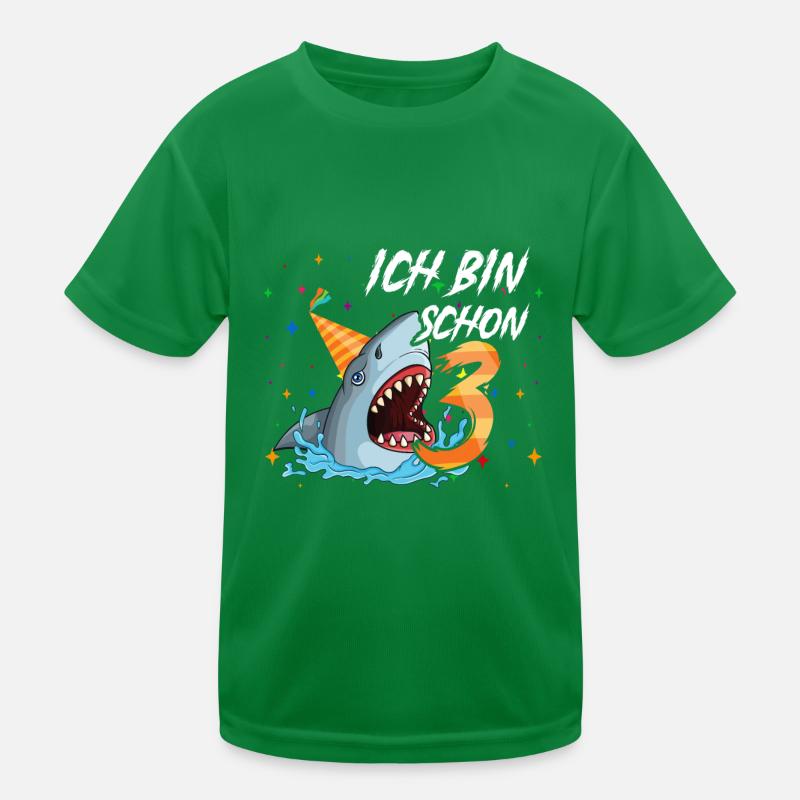 Ich bin schon 3. Kindergeburtstag Hai Kinder Funktions-T-Shirt