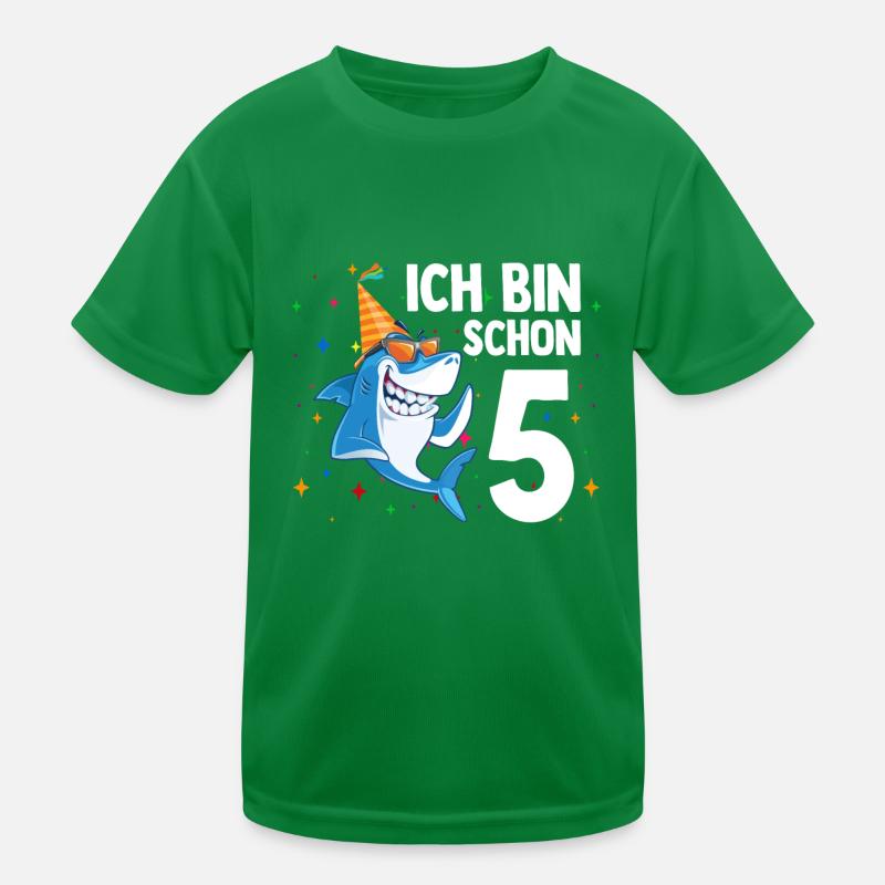 Ich bin schon 5. Kindergeburtstag Hai Kinder Funktions-T-Shirt