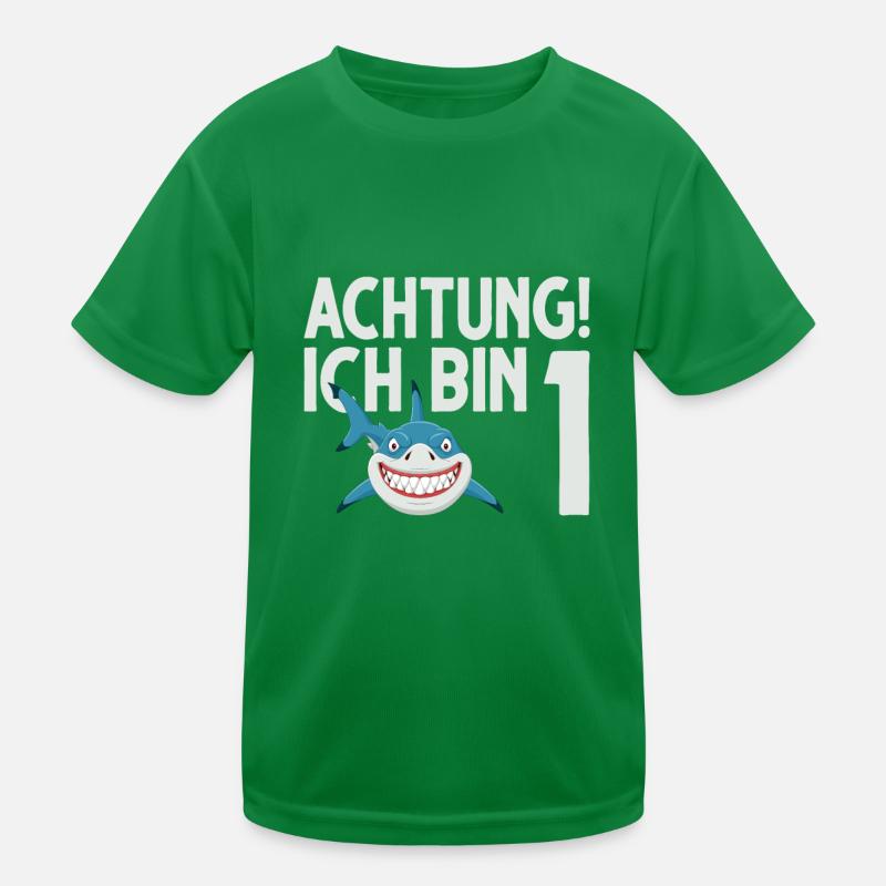 Achtung ich bin 1. Kindergeburtstag Hai Kinder Funktions-T-Shirt