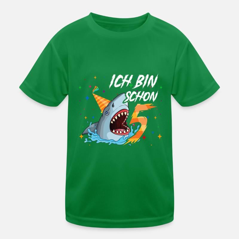 Ich bin schon 5. Kindergeburtstag Hai Kinder Funktions-T-Shirt
