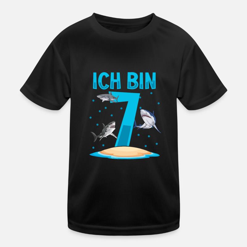Ich bin 7. Kindergeburtstag Hai Kinder Funktions-T-Shirt