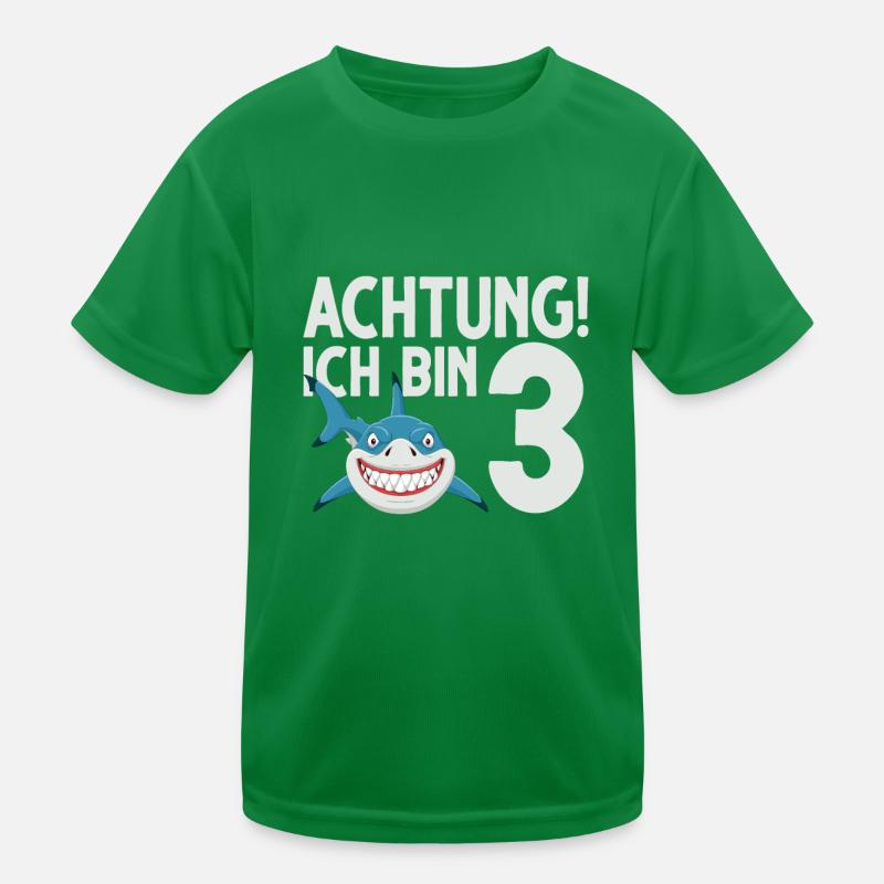 Achtung ich bin 3. Kindergeburtstag Hai Kinder Funktions-T-Shirt