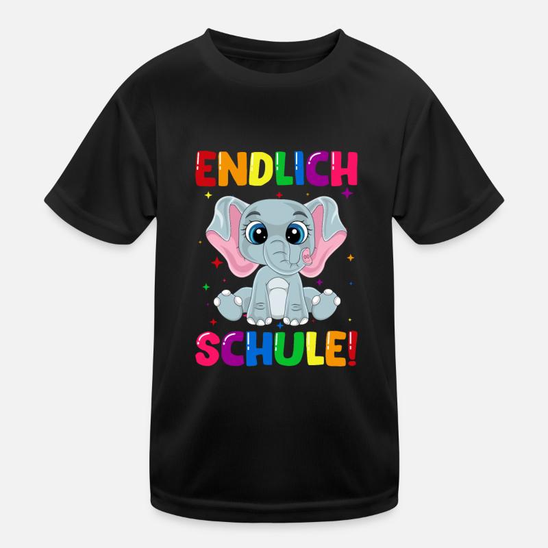 Endlich Schule Elefant Einschulung Schulkind - Kinder Funktions-T-Shirt - Schwarz