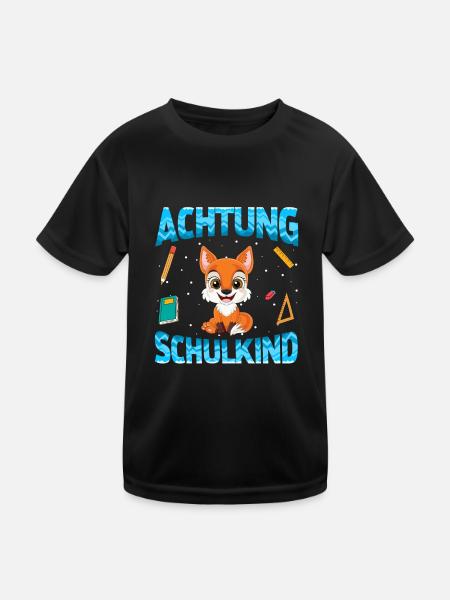 Achtung Schulkind Fuchs - Kinder Funktions-T-Shirt - Schwarz - Vorne