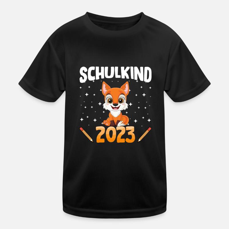 Fuchs Schulkind 2023 - Kinder Funktions-T-Shirt - Schwarz