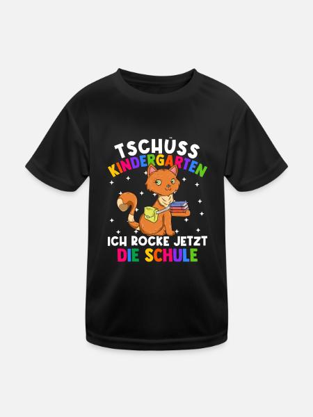 Tschüss Kindergarten ich rocke jetzt die Schule - Kinder Funktions-T-Shirt - Schwarz - Vorne