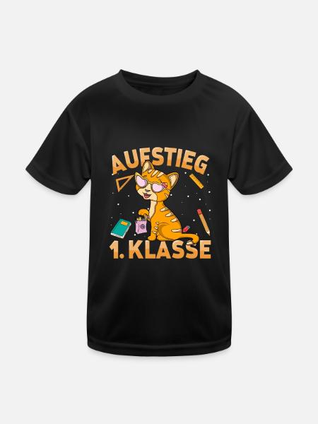 Aufstieg 1. Klasse Kätzchen - Kinder Funktions-T-Shirt - Schwarz - Vorne