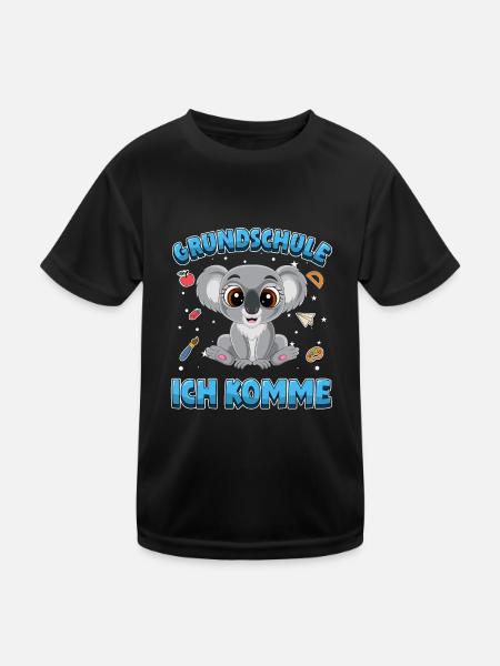 Grundschule ich komme Einschulung Koala - Kinder Funktions-T-Shirt - Schwarz - Vorne