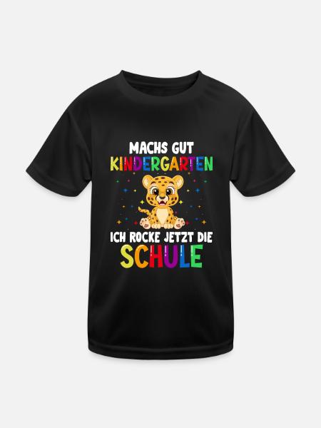 Machs gut Kindergarten ich rocke jetzt die Schule - Kinder Funktions-T-Shirt - Schwarz - Vorne
