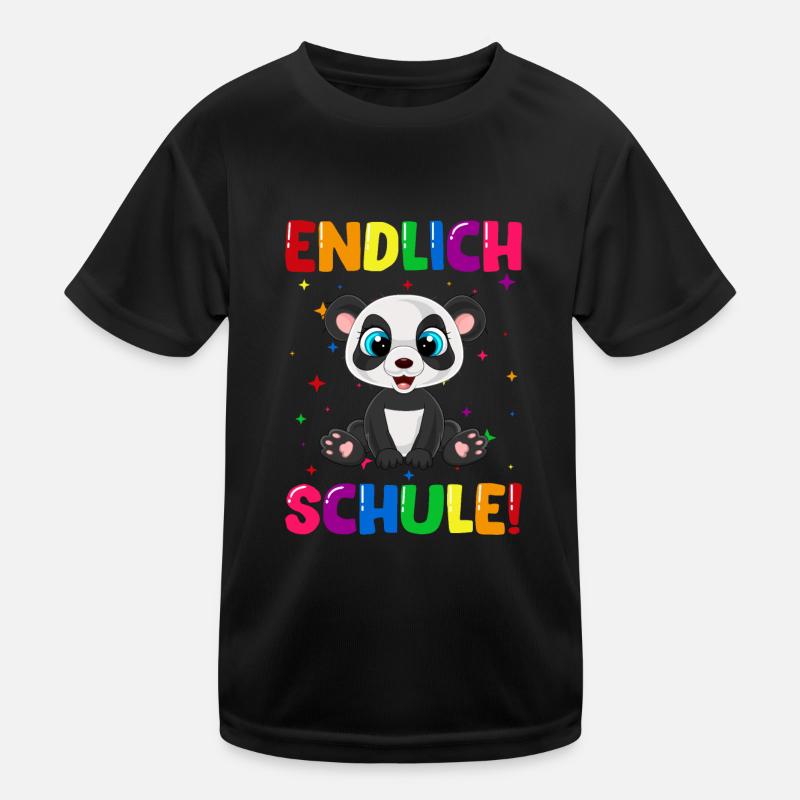 Endlich Schule Panda 1. Klasse - Kinder Funktions-T-Shirt - Schwarz
