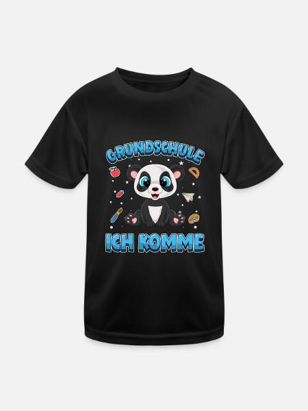 Grundschule ich komme Einschulung Panda - Kinder Funktions-T-Shirt - Schwarz - Vorne