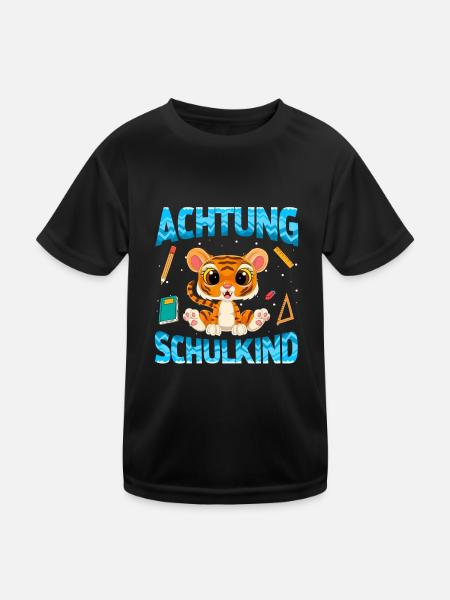 Einschulung Achtung Schulkind Geschenk Tiger - Kinder Funktions-T-Shirt - Schwarz - Vorne