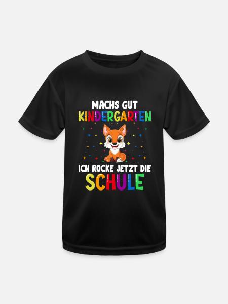 Schulkind Einschulung Fuchs Schulstart Schule - Kinder Funktions-T-Shirt - Schwarz - Vorne